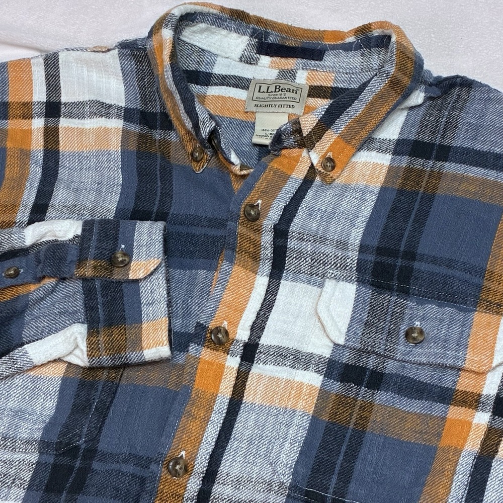 LL Bean Plaid Flannel Shirt Mens L Slightly Fitted Multicolor 520381 Hike
